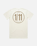 Rbbsh 1/11 Roundel Tee in ecru, showing the back view of a casual T-shirt with a roundel design and relaxed fit.