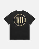 Rbbsh 1/11 Roundel Tee in faded coal color, showing the back view with roundel graphic detail on a casual T-shirt.